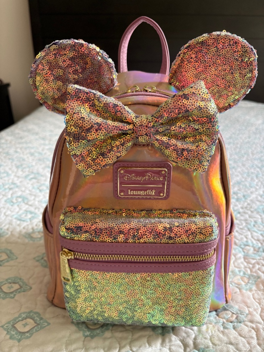 NWT Rare Disney Parks Loungefly Minnie Mouse Rose Gold Sequin Mini Backpack